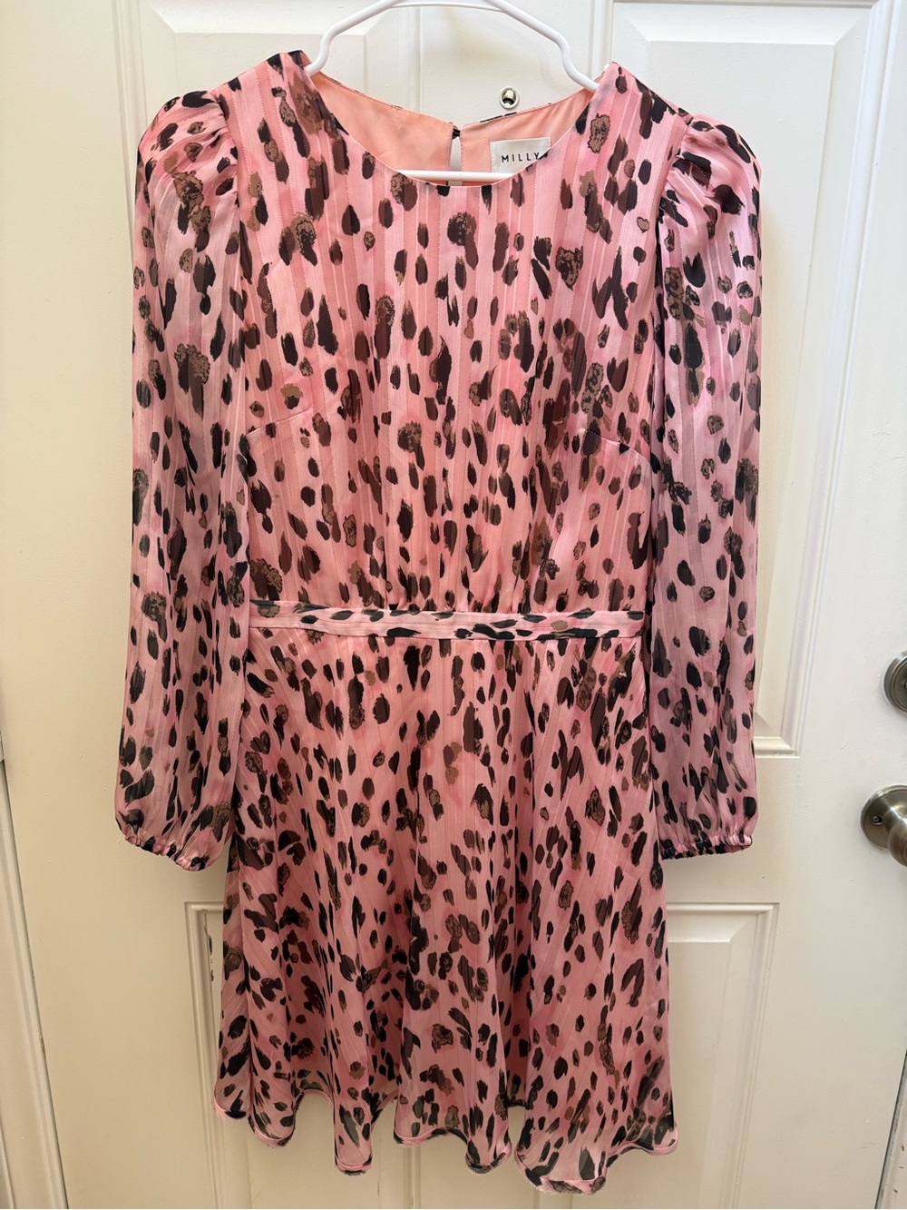 Milly Pink and Brow  Leopard-Print Long-Sleeve Dress